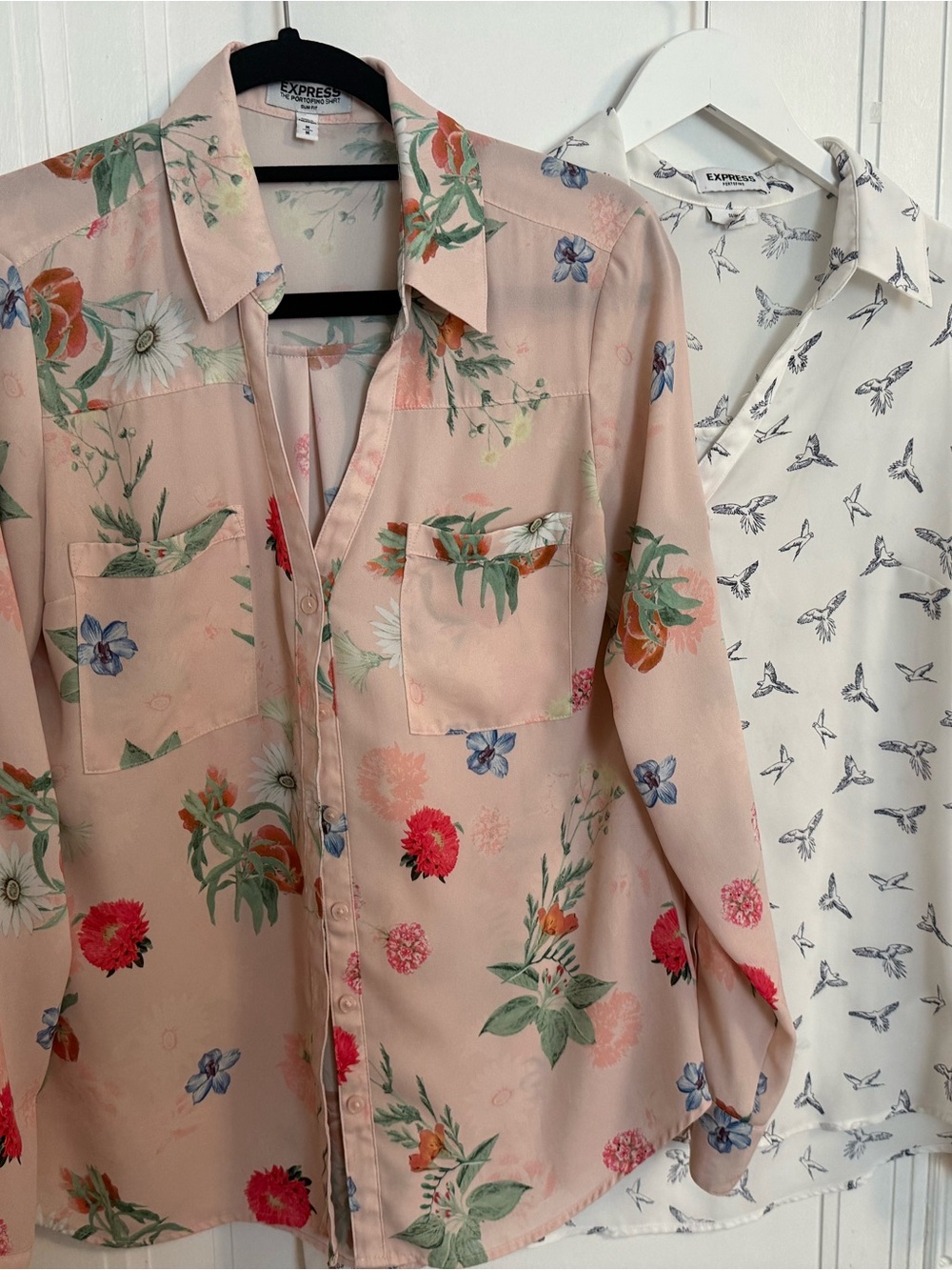 Express Portofino size medium shirts- Blush Pink and birds Button-Down Shirts